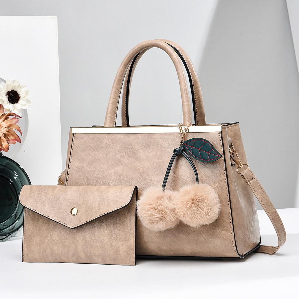 Chic And Stylish Handbag With Huge Capacity And Cute Pom Pom Detail хаки