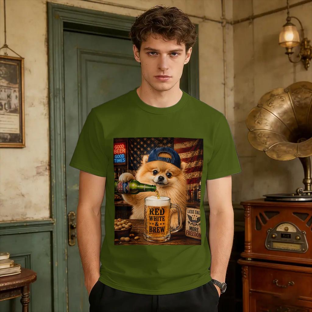 Funny Pomeranian Drinking Beer Dog Meme Art Graphic Tshirt Bhqtcw T Shirt Beach Pure Cotton Tee Shirt For Unisex Print Tees