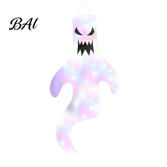 Festival Party Supplies 47 Inch Halloween Hanging Ghost Windsock with LED Lights, Luminous Flying Ghosts Knitted Fabric Flag Wind Socks for