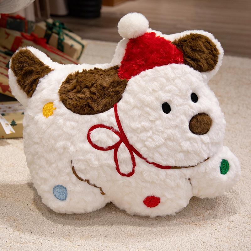 Christmas Tree & Gingerbread Man Plush Throw Pillow - Festive Doll Decoration & Gift for Christmas Eve *