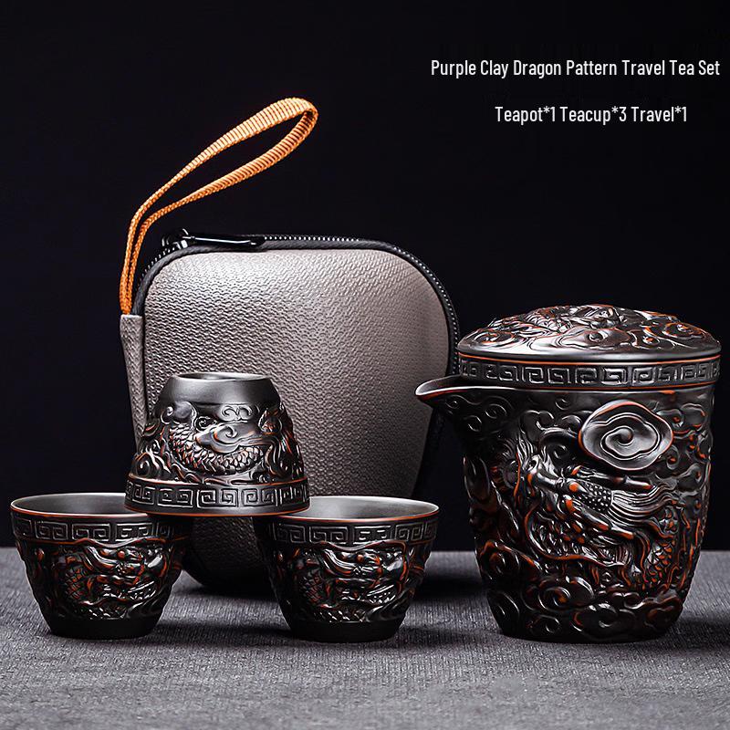 Auspicious Dragon Purple Clay Travel Tea Set