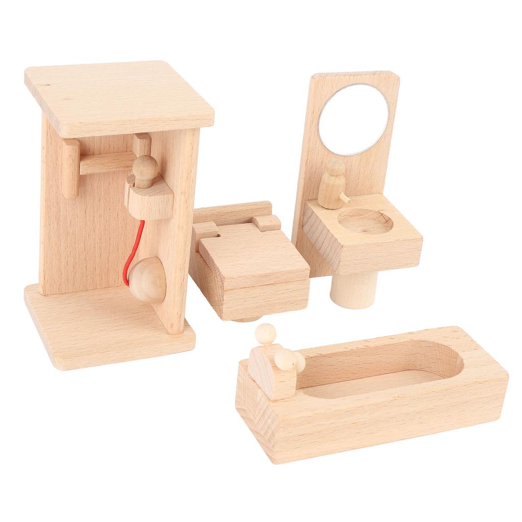 Wood Mini Bathroom Toy Set Bathtub Sink Toilet Bathroom Furniture Accessories for Children Birthday