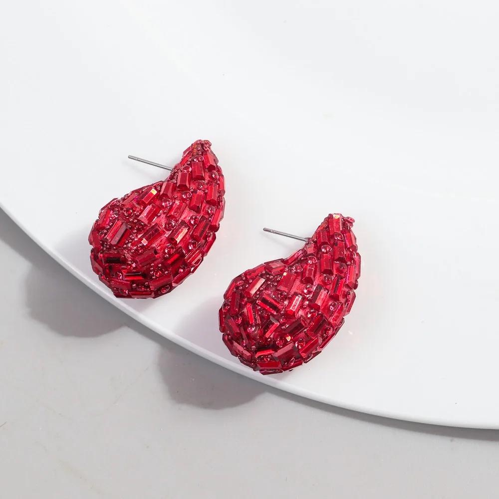 New Trendy Crystal Chunky Waterdrop Hoop Earrings Dupes for Women Chunky Colorful Dome Teardrop Stud Earrings Jewelry Gifts