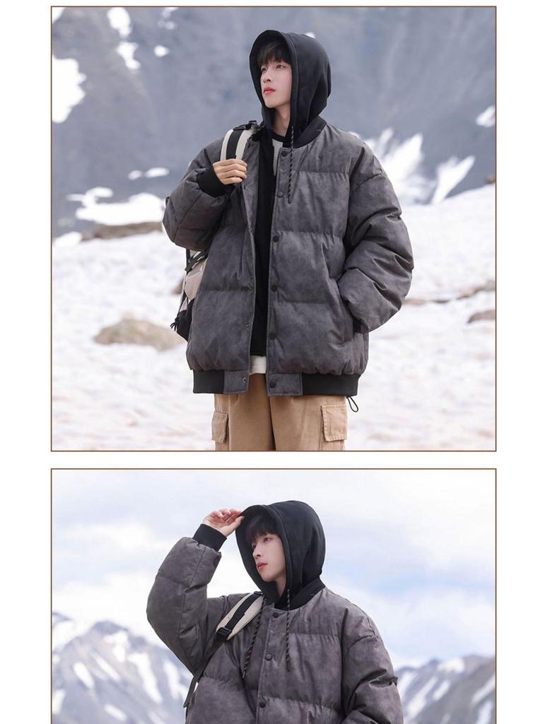 Men's Winter Thickened Hooded Cotton Jacket - Two-Piece Design, Warm Casual Outerwear