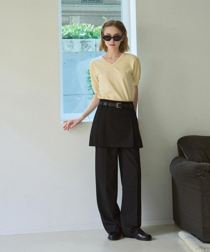 Deuloupisumeon V-Neck Puff Short Sleeve Cotton Knit [Cream]
