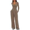 Women's 2 Piece Lounge Sets V Neck Long Sleeve Top And Wide Leg Pants Set Spring Autumn Casual Outfits