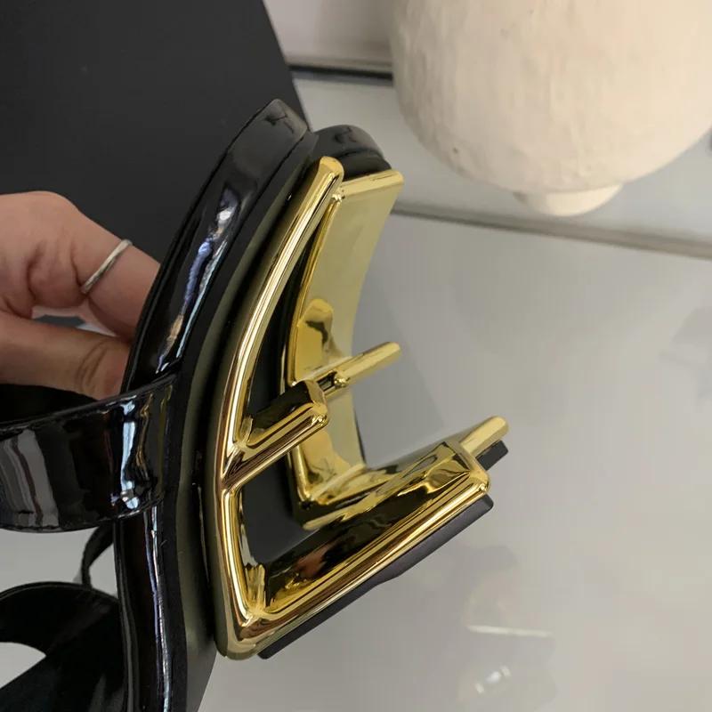 Moda Eilyken Diseño de Verano Tacones de Enrejado Punta Cuadrada Zapatillas Mujer Moda Vestido de Banquete Zapatos Deslizantes