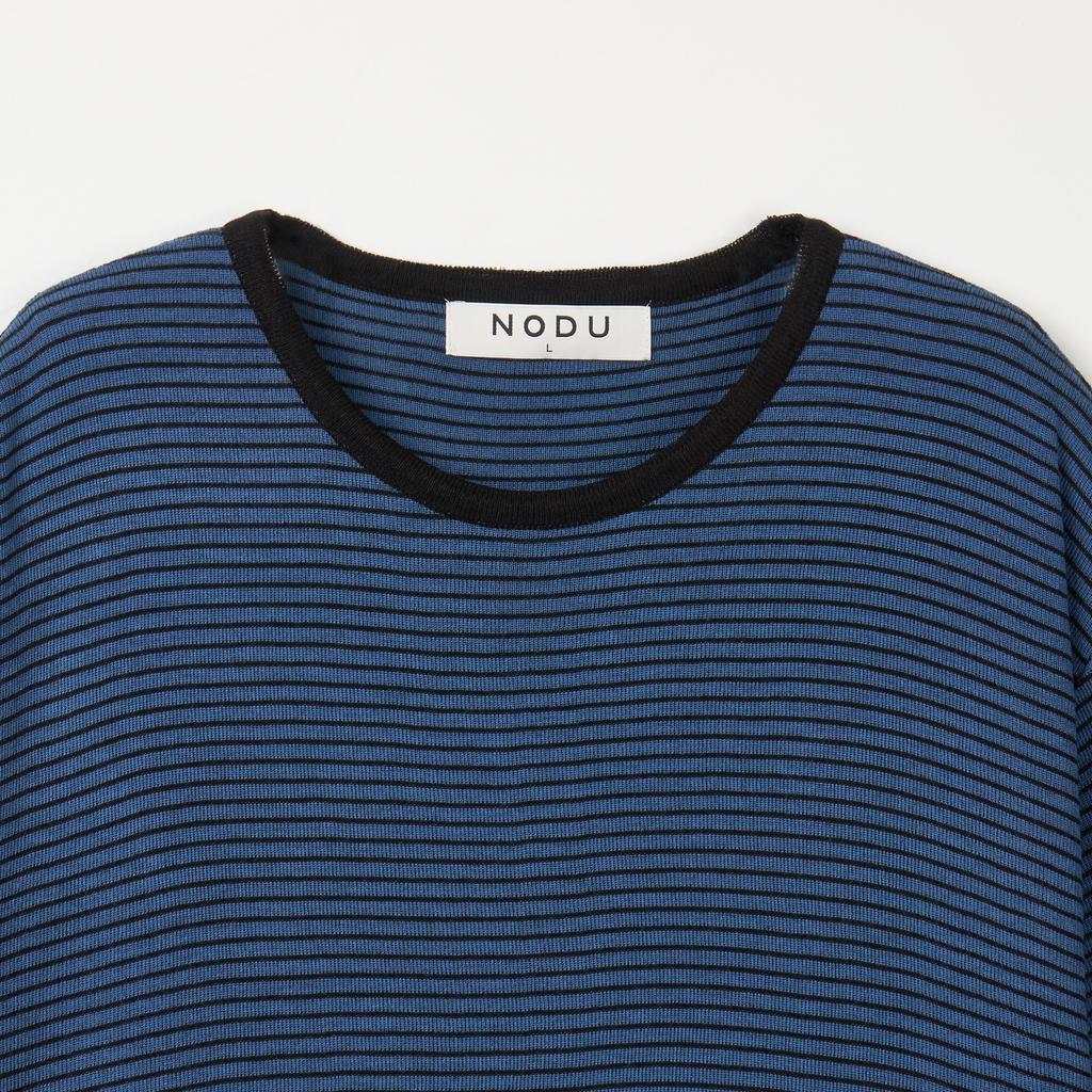 NODU Striped Ringer Short Sleeve Knit [Blue]