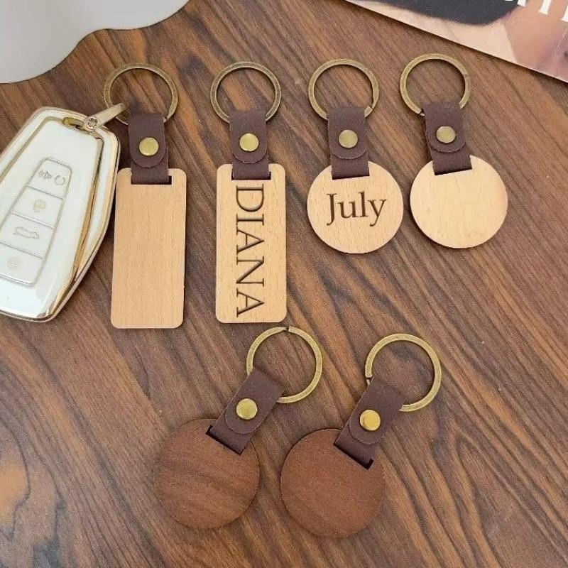 10 Stück Leere Holzschlüsselanhänger Mit Graviertem Muster Schlüsselringe Malerei Bastel Schlüsselkette Runde/Rechteckige Schlüsselanhänger Dekoration