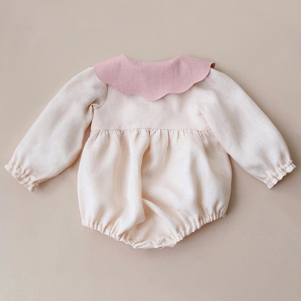 Spring Cotton Linen Infant Girl Romper Long Sleeve Embroidered Baby Bodysuit Newborn Photography Clothing