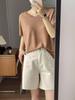 Women's High-Waisted Apricot Denim Shorts, Plus Size, Loose, Slimming, Wide-Leg, Summer 2025 Collection