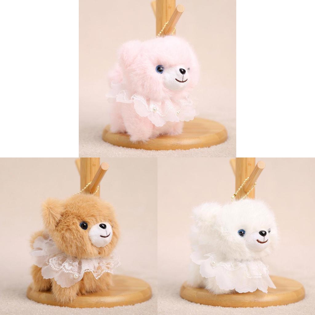Flauschiger Zwergspitz Hund Plüsch Schlüsselanhänger Mit Blumenkleid Für Mädchen Und Kinder