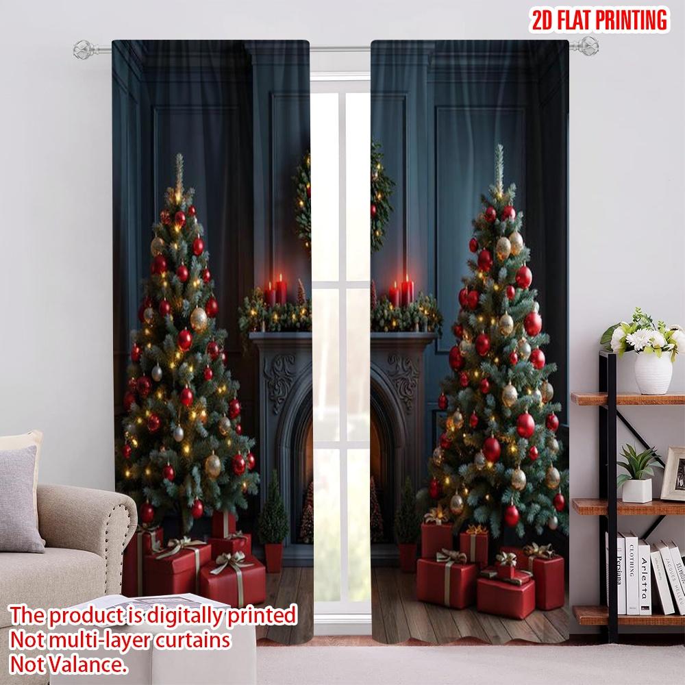

Set Of 2 Flat Printing Christmas Party Curtain Holiday Versatile Polyester Fabric Without Electricity Spring W100*H70(CM)-Rod Pocket&1PCS