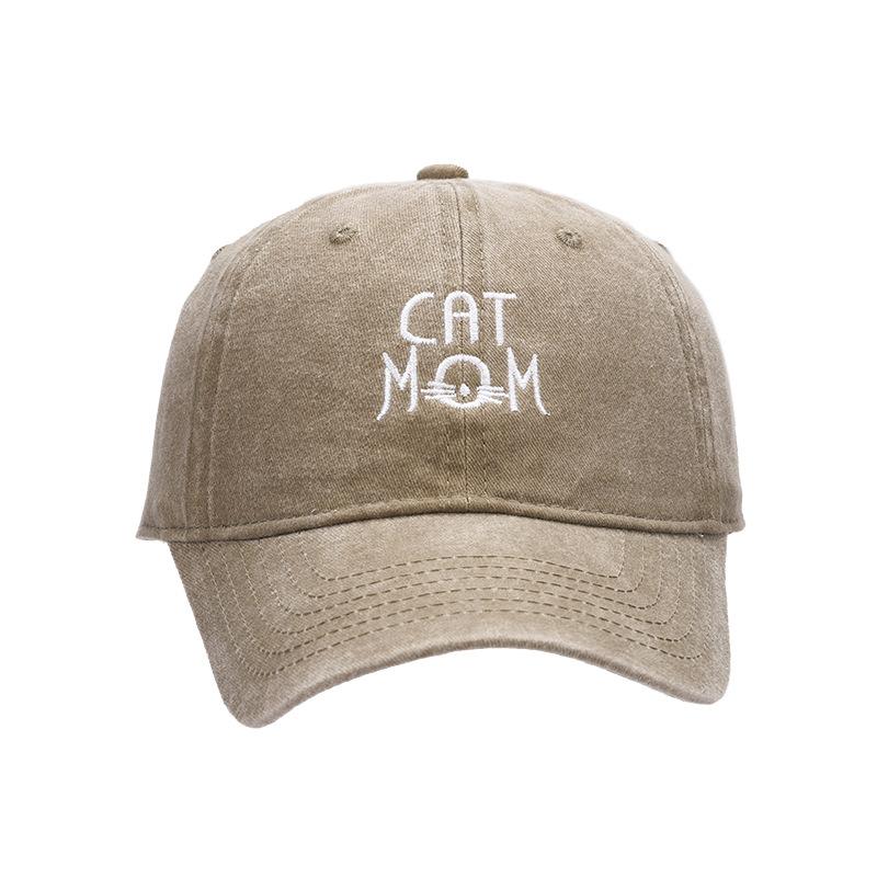 Trendy fashion old soft top cap show face small lady CAT embroidery versatile baseball cap outdoor hat