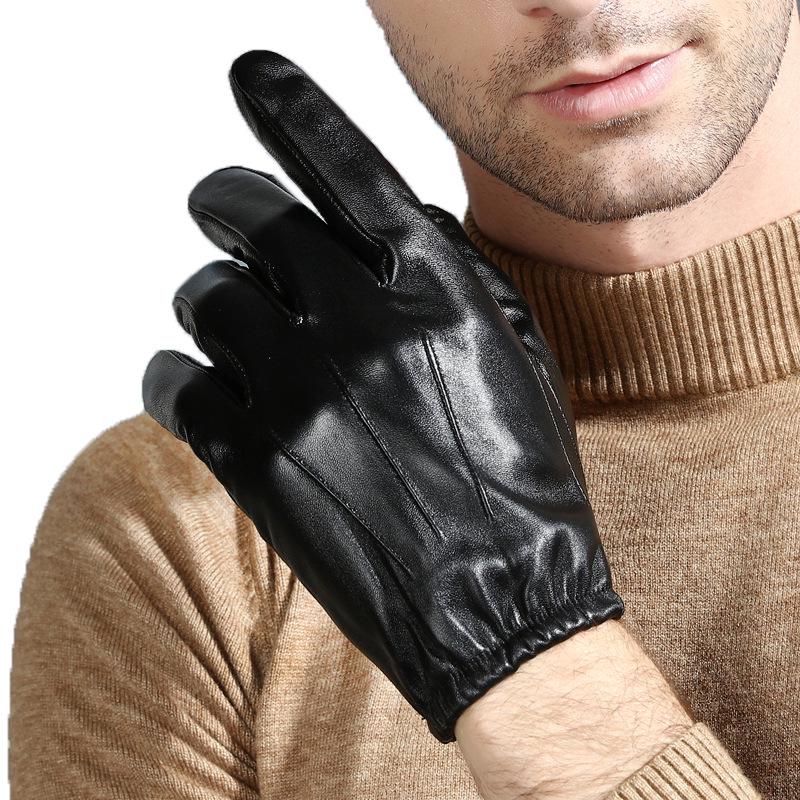 Men s Fleece Lined PU Leather Touchscreen Gloves for Cycling and Driving Black Fleece Interior