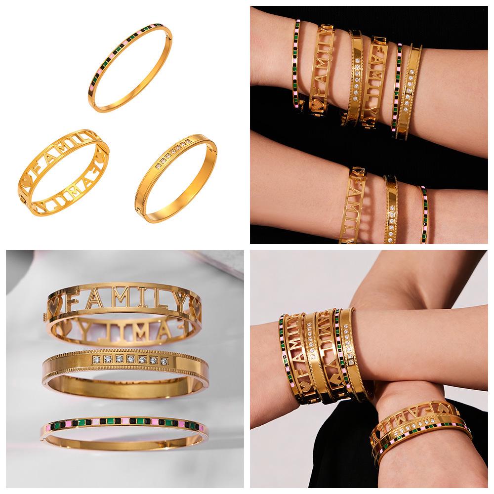 18k Gold-Plated Stainless Steel Bracelet with 5A Zirconia & Hollow Letter Buckle