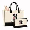 Canvas Shoulder Bag Makeup Set with Color Block Print & Portable Zipper Clutch