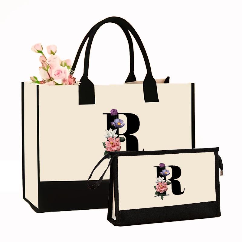 

Холщовая сумка через плечо Набор для макияжа с принтом колор-блок и портативным клатчем на молнии