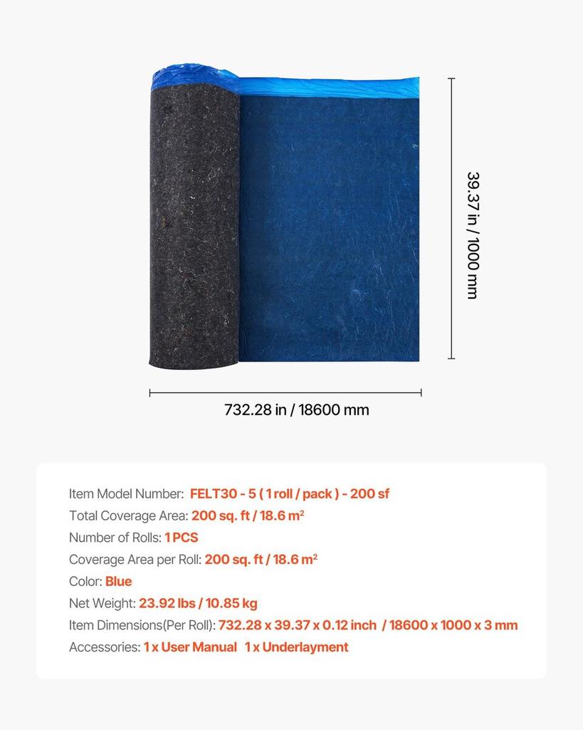 Floor Underlayment 18.6 m² 3mm Sound/Vapor Barrier for Laminate Blue