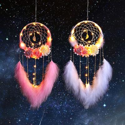 Moonlit Flower Language Dreamcatcher Pendant Bedroom Girl Room Decoration Creative Weaving Feather Wind Chime Blossoms