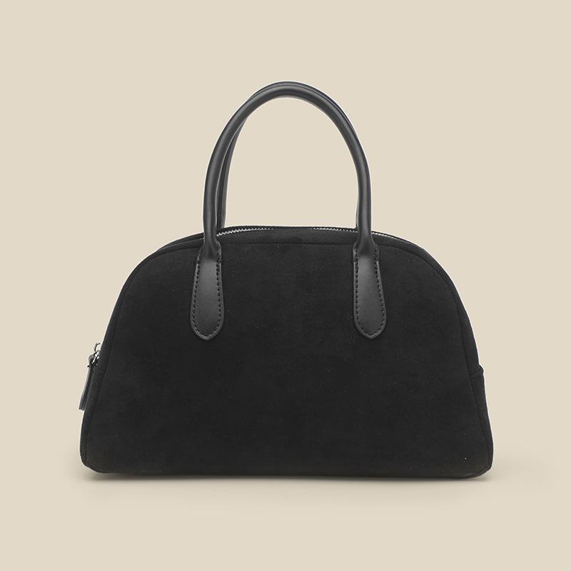 Autumn and Winter Niche High-grade Suede Portable Bowling Bag Boston Retro Simple Women's Bag