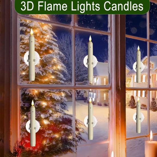 Flameless Window Candles with Sensor Dusk To Dawn Roman Column LED Conical Candles Battery Operated LED Taper Lights Suction Cups Christmas Decor