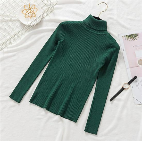 2025 Autumn/Winter Women's High Neck Pullover Sweater, Long Sleeve, Slim Fit, Solid Color Knitwear