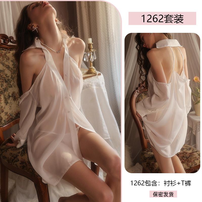Sex underwear sexy boyfriend wind shirt pajamas loose thin pure desire temptation free nightgown women 1111
