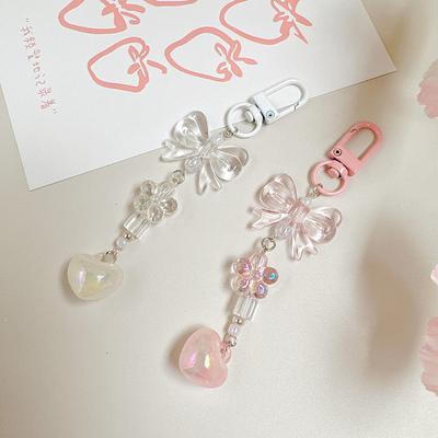 Ins Style Colorful Love Key Chain Sweet Bowknot Phone Pendant Headphone Case Charm Bag Decor Car Key Ring
