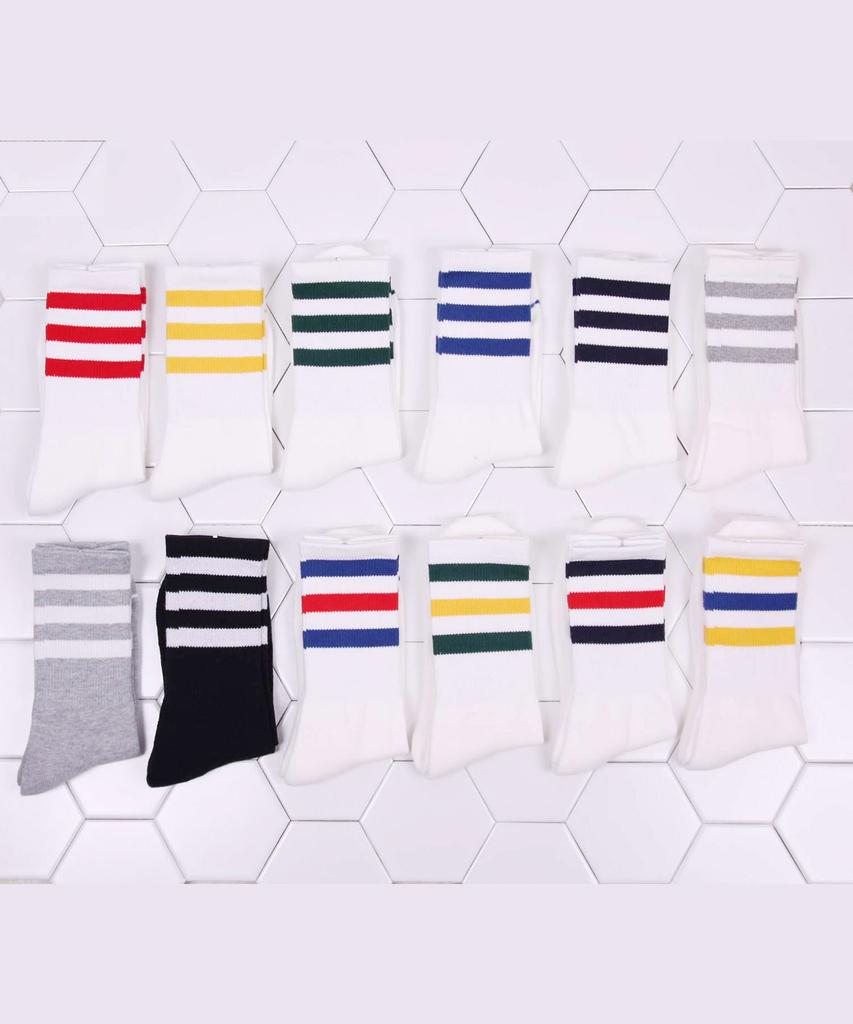 Enjelsagseu [2er-Set] 1104 Drei-Streifen Sportfarbe Basic Laufen Training Fitnessstudio Dicke Herrensocken