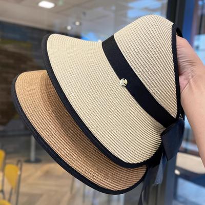 New Straw Big Eaves Empty Top Straw Hat Women's Summer Foldable Breathable Sunscreen Visor Fashionable Sun Hat