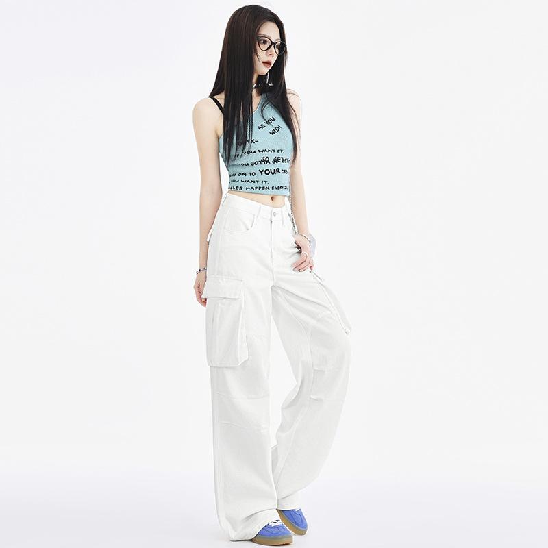 Four Season Wearable Retro Design Maillard Workwear Pants Trendy Brand Loose American Straight Leg Wide Leg Jeans For Women