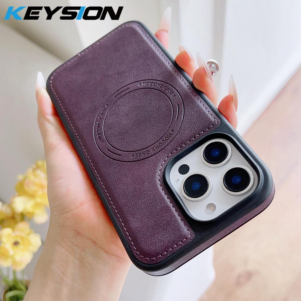 

KEYSION Luxury Retro PU Leather Case for MagSafe for iPhone 14 15 Pro Max 15 Plus Magnetic Shockproof Phone Back Cover for iPhone 14 Pro Max