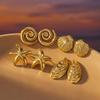 4 Pairs Gold Color Stud Earrings Set for Women Conch Shell Starfish Minimalist Ocean Summer Beach Vacation Fashion Jewelry Gift