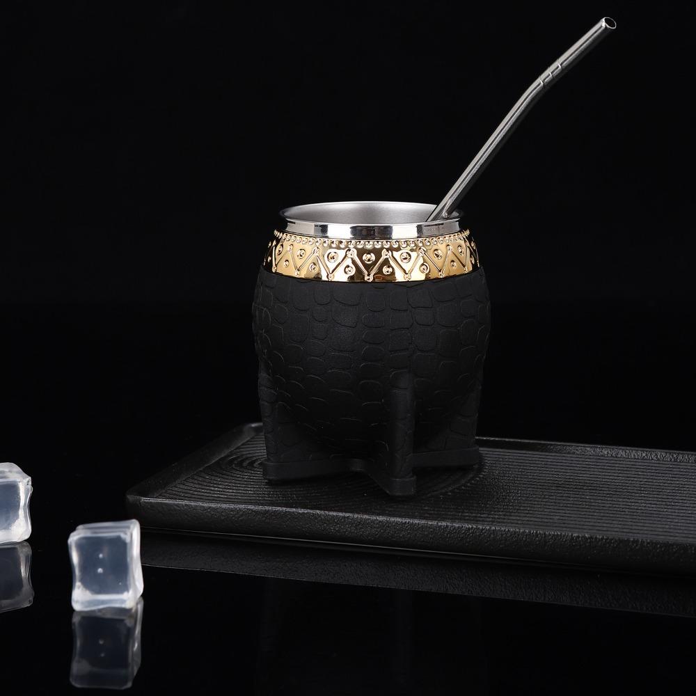 Creative 180 ML Stainless Steel Double Wall Cup Flat Bottomed Rust-proof Mate Cup Tortoiseshell Pattern Tumbler Living Room