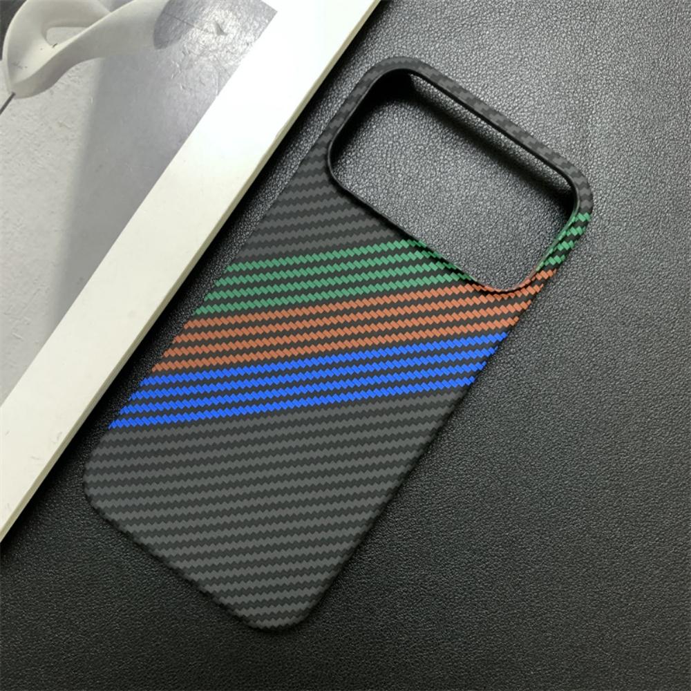 Neue Schlanke Carbonfaser-Textur PC Rahmenlose Handyhülle Für iPhone 17 16 15 14 13 Pro Max Wärmeableitung Dreifarbige Streifen Abdeckung