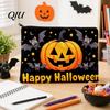 Festive Pumpkin Print Bag Halloween Storage Bag, with Ghost Pattern Design, Thickened Pencil Case Canvas Cosmetic Organizer, for Travel Stationery