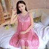 Summer Plus Size Nightdresses Women's Pajamas, Summer Ice Silk Lace Swing Skirt Solid Color Loungewear