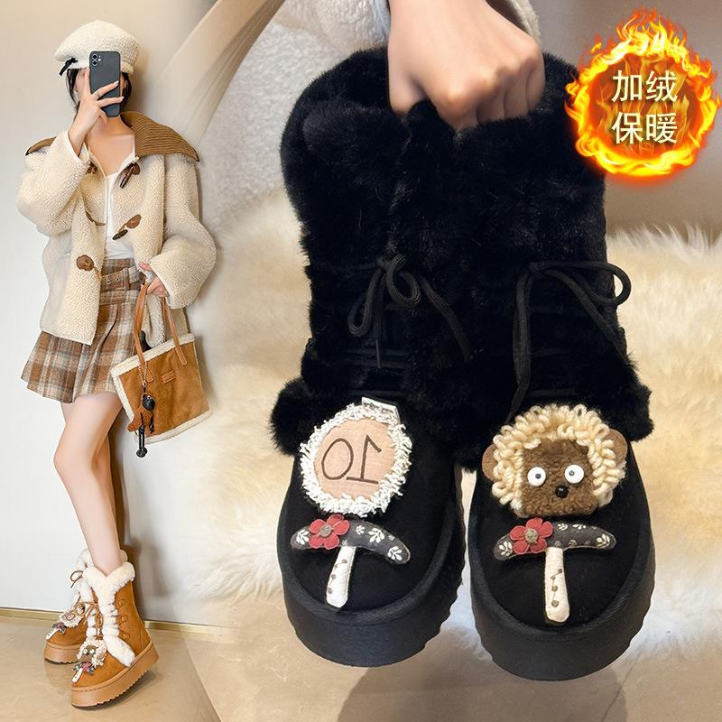 Women's Large Size Lace-up Soft Sole Winter Warm Fur Snow Boots Padded Lined Ankle Boots Anti-slip Hiking Sports Cotton Boots