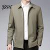 Zip Up Men Coat Jacket Lapel Solid Color Mid-aged Elderly Long Sleeve Zipper