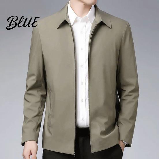 Zip Up Men Coat Jacket Lapel Solid Color Mid-aged Elderly Long Sleeve Zipper