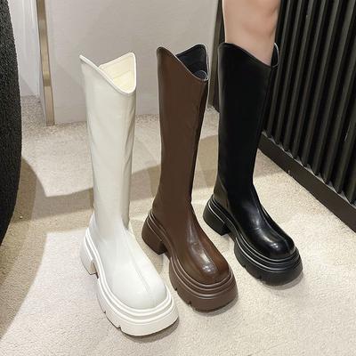 Bottes hautes à fond de muffin à talon épais à semelle épaisse bottes longues au genou petites bottes de chevalier polyvalentes à rehausseur de taille pour homme ins