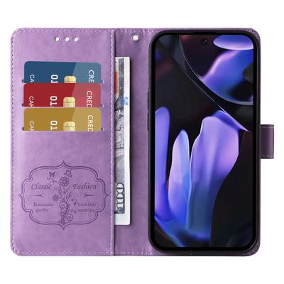 For Google Pixel 9a Leather Case Butterfly Floral Imprint Wallet Stand Cover