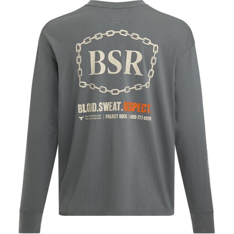 Under Armour Project Rock Letter Print Crew Neck Long Sleeve T-Shirt Men tops Clay-Green 1386920-709