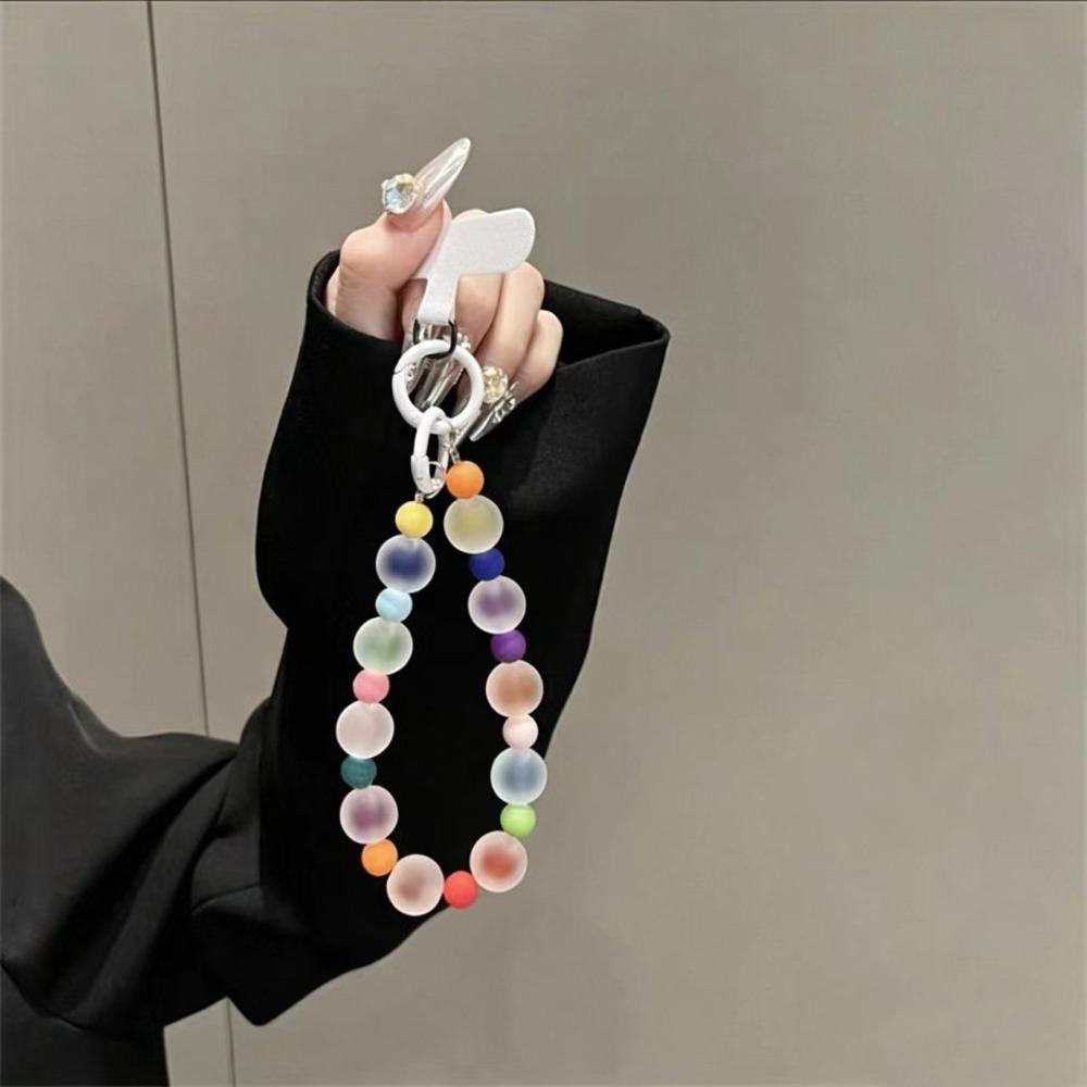 Skin-Textured Matte Beaded Keychain Pendant Anti-lost Mobile Chain Lanyard For Women Girls