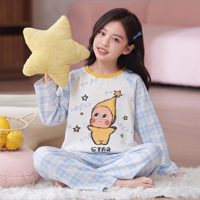 100% Cotton Girls Pajama Set Long Sleeve Round Neck Loose Fit Princess Style Kids Ages 8 Home Wear