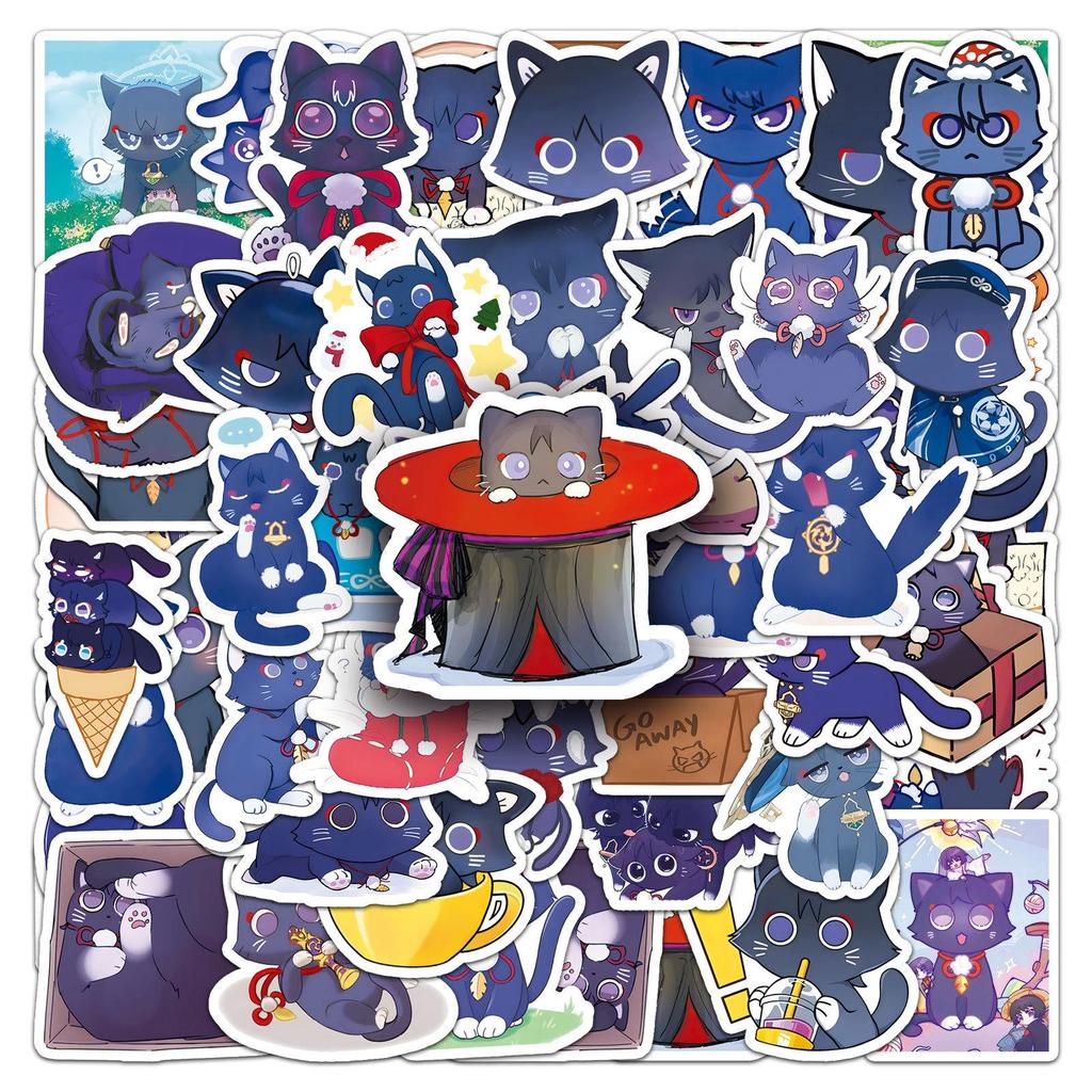 51 Cute Cat Graffiti Stickers: Genshin Impact Scaramouche Themed for Laptops