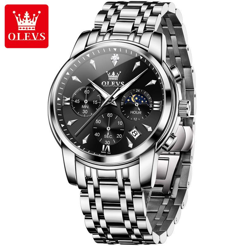 Luxury Chronograph Quartz Watch for Men Fashion Multifunctional Moon Phase Waterproof Luminous Date Business Men's Watches