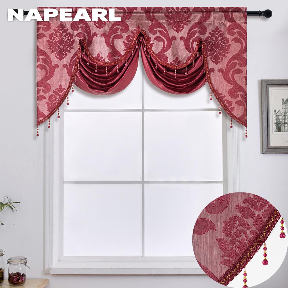 

1 шт. NAPEARL 40% полузатемненная занавеска с рябью на воде, занавеска с бисером, кухонная оконная балдахина для домашнего декора W135cm x L75cm красный