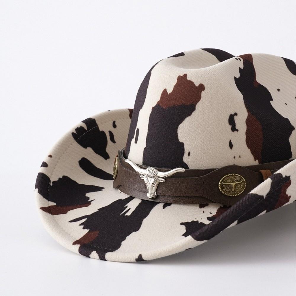 Wide Brim Cow Print Western Caps Cow Print Pattern Retro Style Western Cowboy Hat UV Protection National Style Hat Party Events